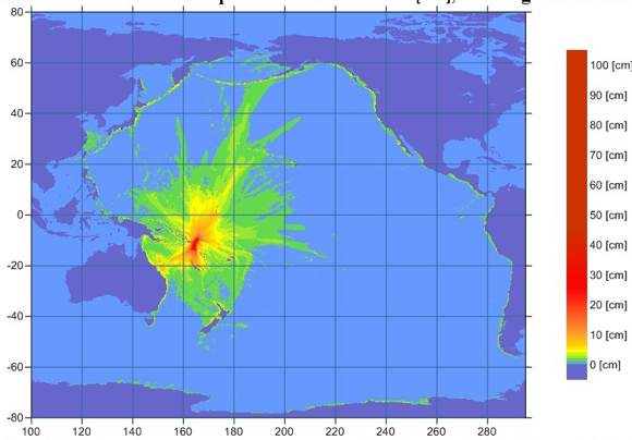 Tsunami propagation wave map Santa Cruz islands earthquake and Tsunami February 6 2013